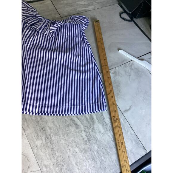 Rachel Roy Blue & White Striped Ruffled Shoulder Top Sleeveless Size 6 Women - Picture 4 of 6